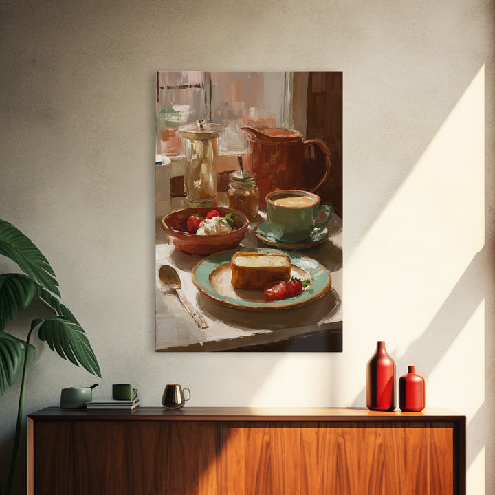 Painterly Eclair and Coffee Still Life Framed Canvas Print, Bakery Art, Coffee Wall Art, Bakery Decor, Fine Art, Patisserie, BAK-2x3-68