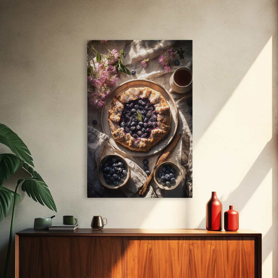 Blueberry Galette with Rustic Farmhouse Texture Canvas Print, Bakery Art, Watercolor Art, Bakery Decor, Fine Art, Patisserie, BAK-2x3-79