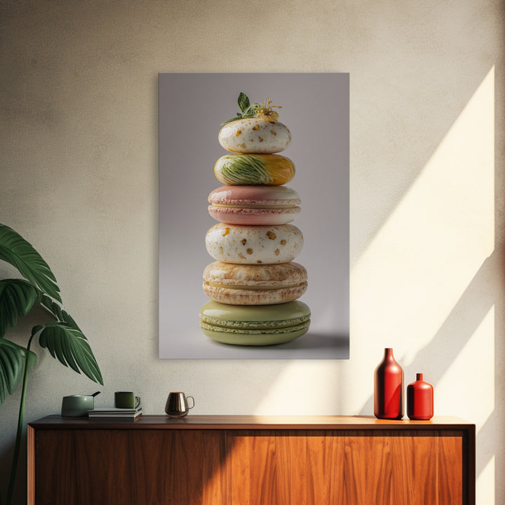 Single Perfect Macaron Tower Framed Canvas Print, Bakery Art, French Wall Art, Bakery Decor, Abstract Art, Patisserie, BAK-2x3-83