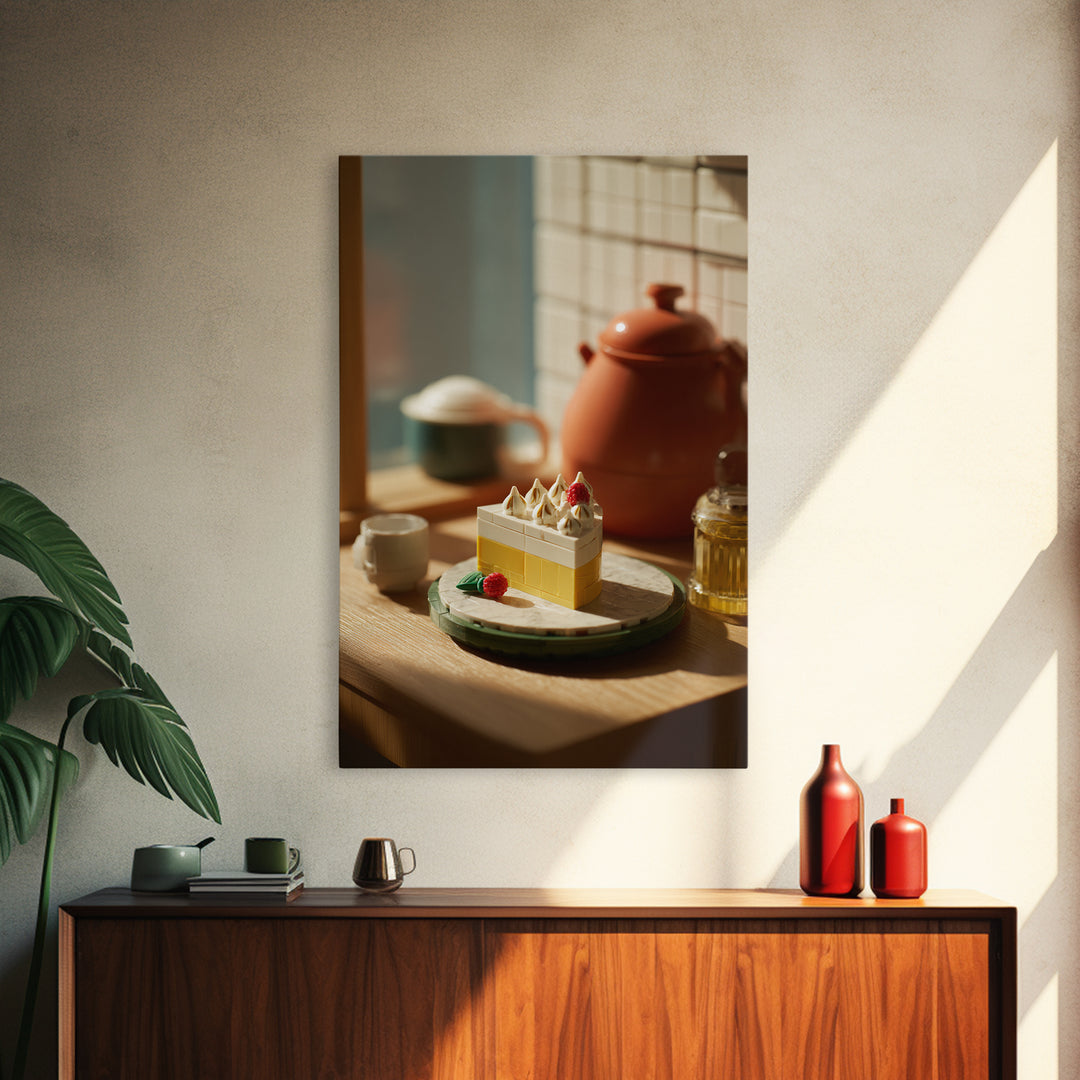 Lemon Meringue Pie Slice Framed Canvas Print, Bakery Art, Kitchen Wall Decor, Bakery Decor, Patisserie, Whimsical Wall Art, BAK-2x3-90