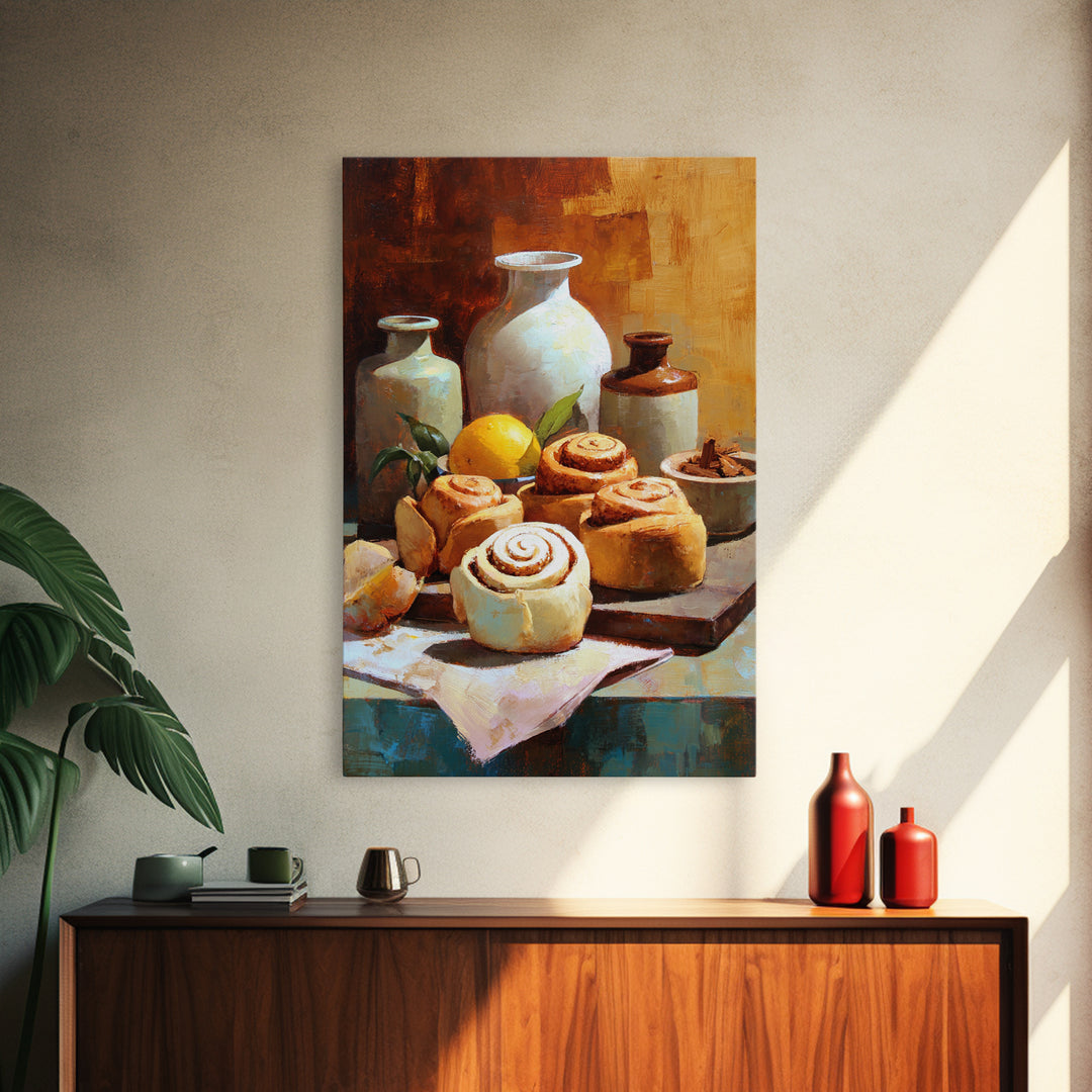 Cinnamon Rolls in a Warm Country Kitchen Canvas Print, Bakery Art, Kids Art, Bakery Decor, Fine Art, Patisserie, BAK-2x3-91