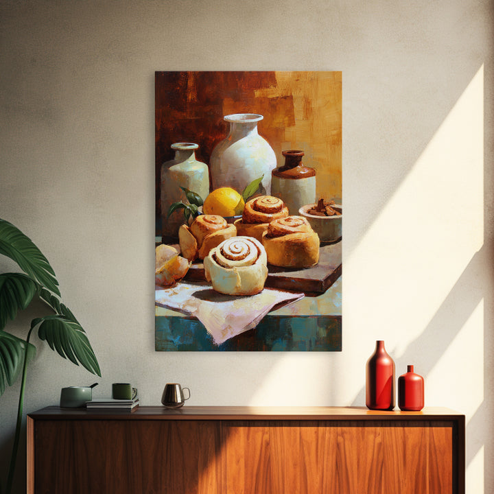 Cinnamon Rolls in a Warm Country Kitchen Canvas Print, Bakery Art, Kids Art, Bakery Decor, Fine Art, Patisserie, BAK-2x3-91