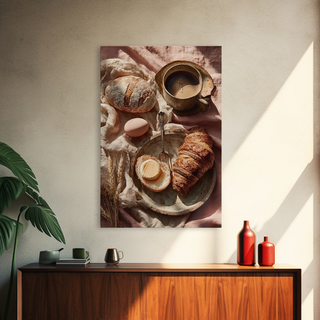 Painterly Eclair and Coffee Still Life Framed Canvas Print, Bakery Art, Bakery Decor, Abstract Art, Patisserie, BAK-2x3-92