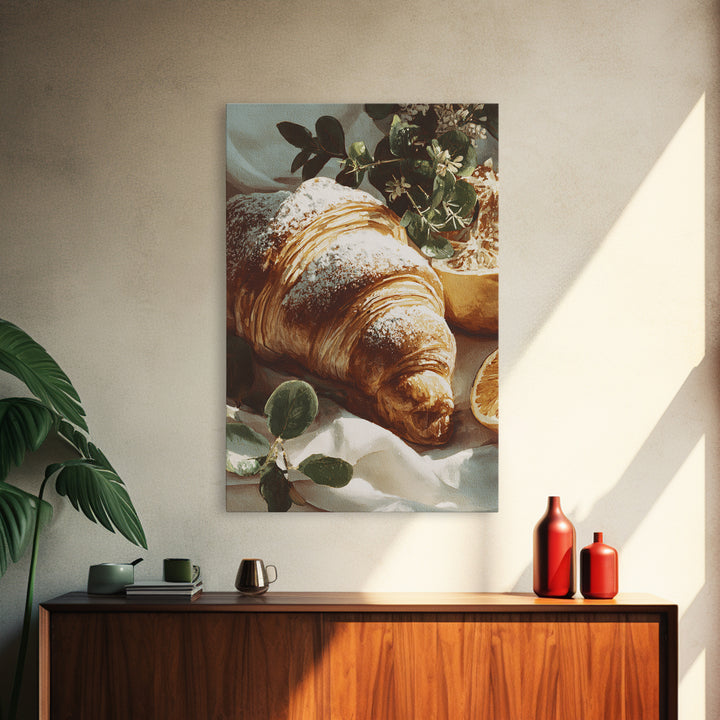 Almond Croissant Closeup Canvas Print, Bakery Art, Bakery, Bakery Decor, Oil Painting, Patisserie, Minimalist Decor, BAK-2x3-95