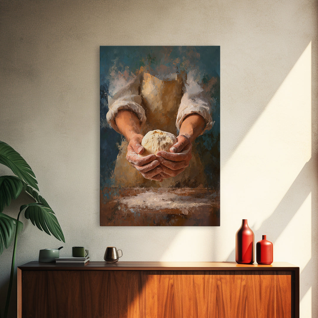 Baker Hands Shaping Dough Framed Canvas Print, Bakery Art, Digital Download Art, Bakery Decor, Patisserie, Neutral Decor, BAK-2x3-97