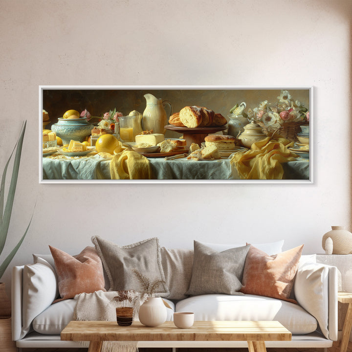 Tea and Scone Arrangement Framed Canvas Print, Bakery Art, Whimsical Wall Art, Bakery Decor, Fine Art, Patisserie, Luxury Decor, BAK-3x1-12