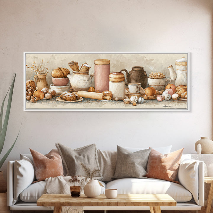 Patisserie Pattern of Rolling Pins and Pastries Canvas Print, Bakery Art, Coffee Wall Art, Bakery Decor, Fine Art, Patisserie, BAK-3x1-13