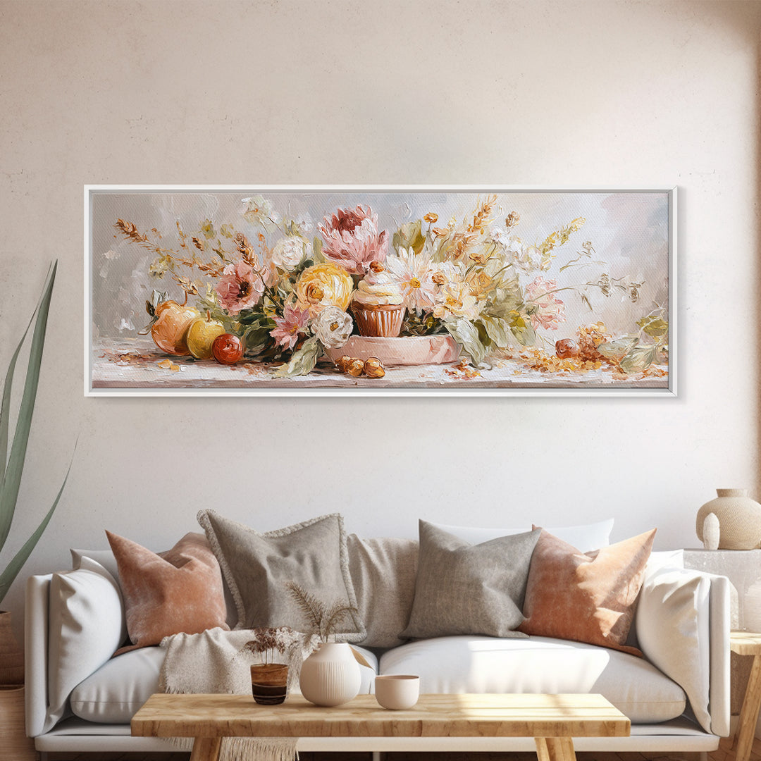 Cupcake Bouquet Painted Framed Canvas Print, Bakery Art, Room Decor, Bakery Decor, Fine Art, Patisserie, Digital Print, BAK-3x1-23