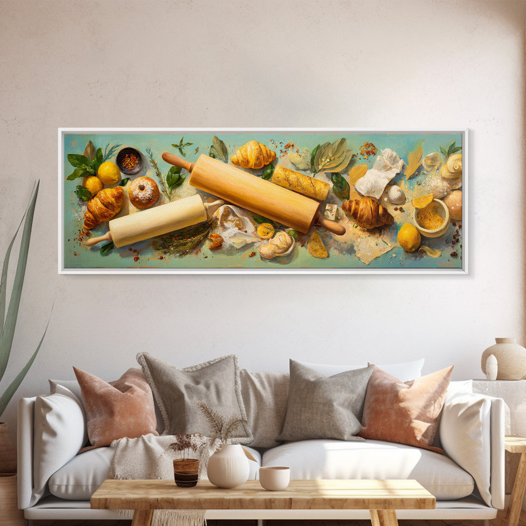 Patisserie Pattern of Rolling Pins and Pastries Canvas Print, Bakery Art, Aesthetic Wall Art, Bakery Decor, Patisserie, BAK-3x1-37