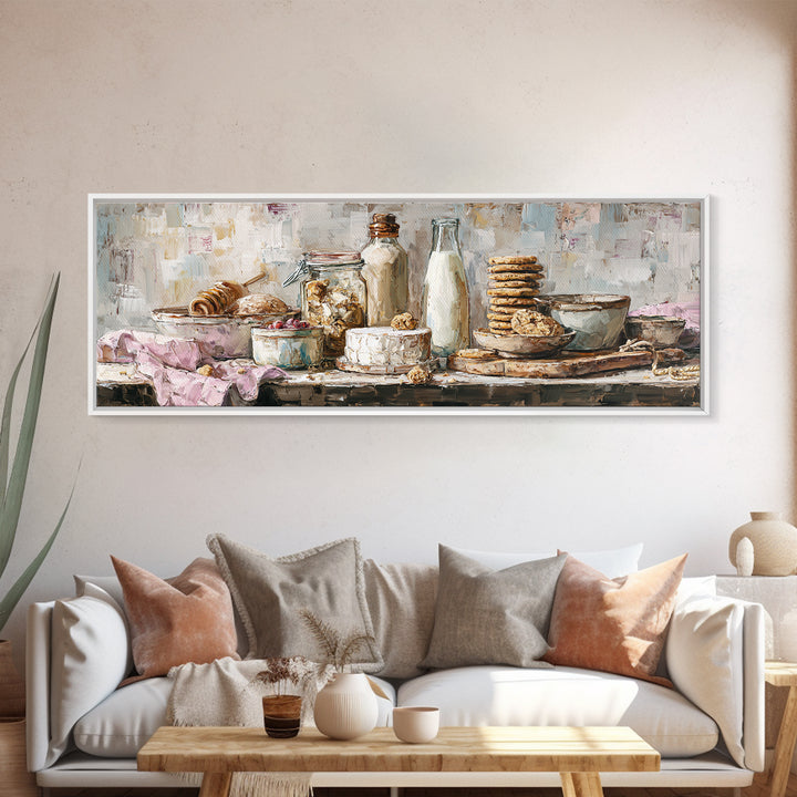 Milk Bottle and Cookies Nostalgic Still Life Canvas Print, Bakery Art, Kitchen Wall Decor, Bakery Decor, Fine Art, Patisserie, BAK-3x1-38