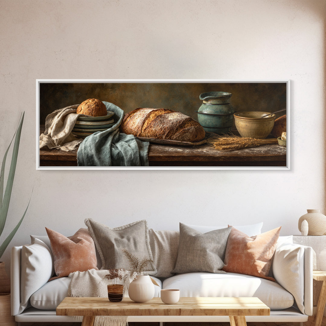 Rustic Loaf of Bread Framed Canvas Print, Bakery Art, Modern Decor, Bakery Decor, Fine Art, Patisserie, Wall Decor, Art Print, BAK-3x1-44