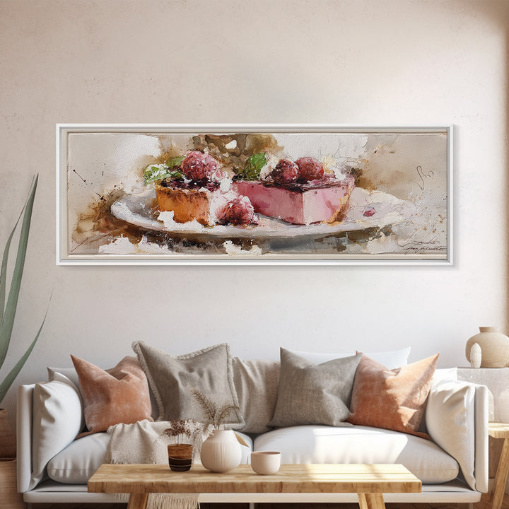Cherry Tart Still Life Canvas Print, Bakery Art, Whimsical Wall Art, Bakery Decor, Fine Art, Patisserie, Luxury Decor, BAK-3x1-45