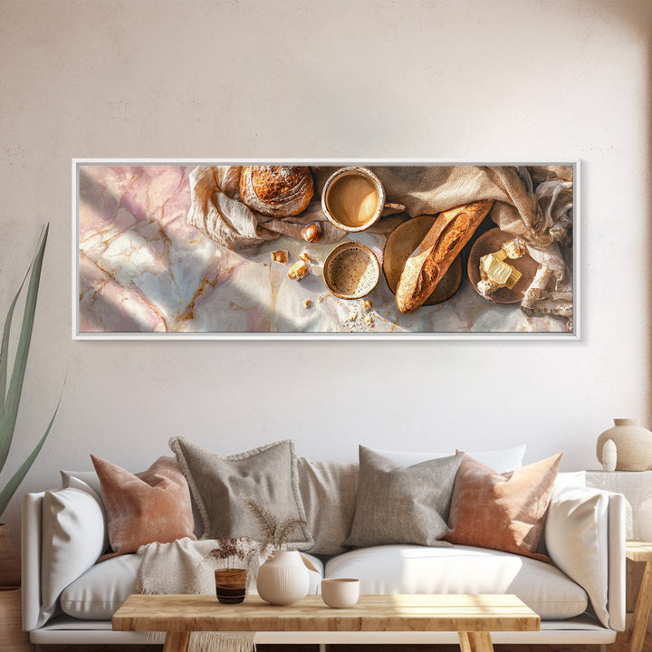 Baguette and Butter Still Life on Marble Canvas Print, Bakery Art, Textured Painting, Bakery Decor, Fine Art, Patisserie, BAK-3x1-48