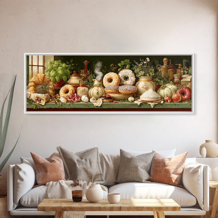 Whimsical Donut Assortment Canvas Print, Bakery Art, French Wall Art, Bakery Decor, Abstract Art, Patisserie, Room Decor, BAK-3x1-49