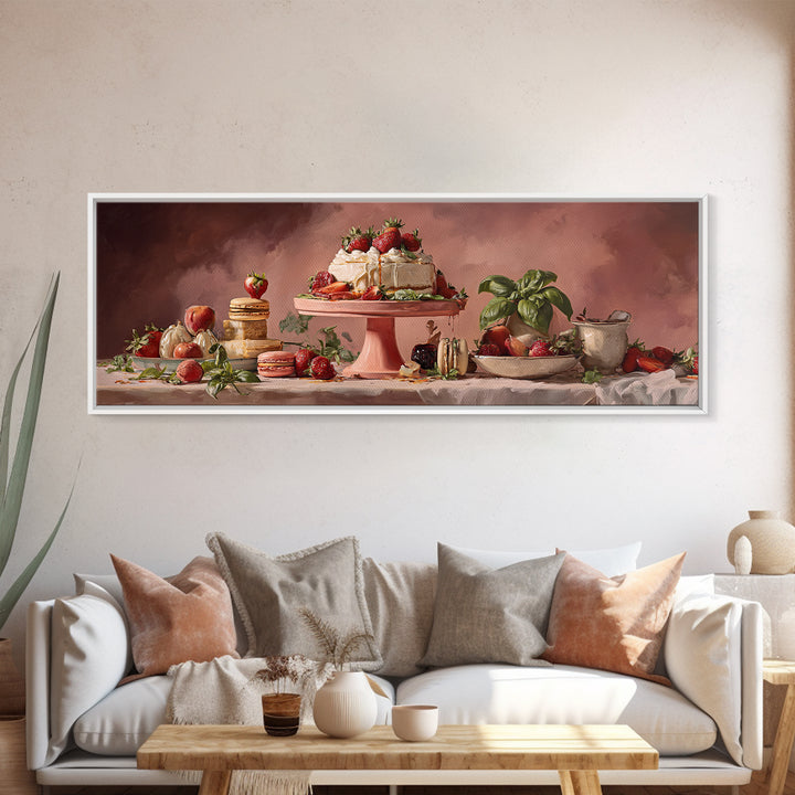 Pastel Cake Stand Framed Canvas Print, Bakery Art, Food Art, Bakery Decor, Watercolor Art, Patisserie, Kids Art, BAK-3x1-5