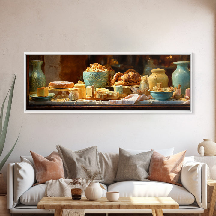 French Patisserie Window Display of Pastel Pastries Canvas Print, Bakery Art, Digital Download Art, Bakery Decor, Patisserie, BAK-3x1-66