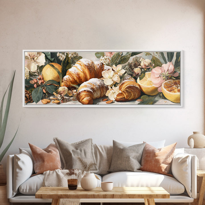 Almond Croissant Closeup Framed Canvas Print, Bakery Art, Statement Artwork, Bakery Decor, Fine Art, Patisserie, Art Print, BAK-3x1-7