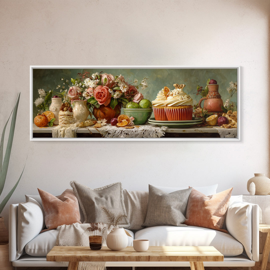 Cupcake Bouquet Painted Canvas Print, Bakery Art, Kitchen Wall Decor, Bakery Decor, Fine Art, Patisserie, Whimsical Wall Art, BAK-3x1-71