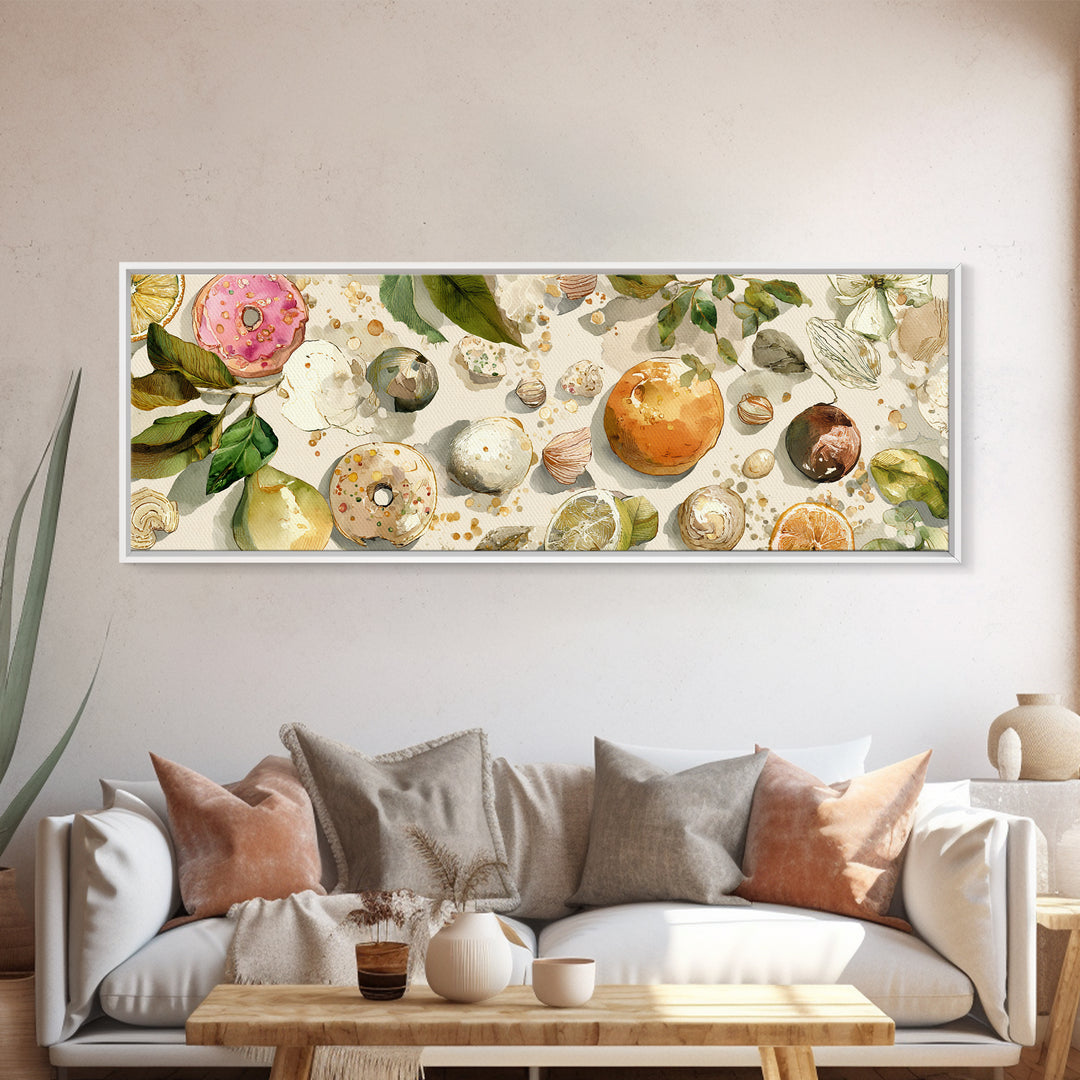 Whimsical Donut Assortment Framed Canvas Print, Bakery Art, Neutral Decor, Bakery Decor, Fine Art, Patisserie, Home Decor, BAK-3x1-73