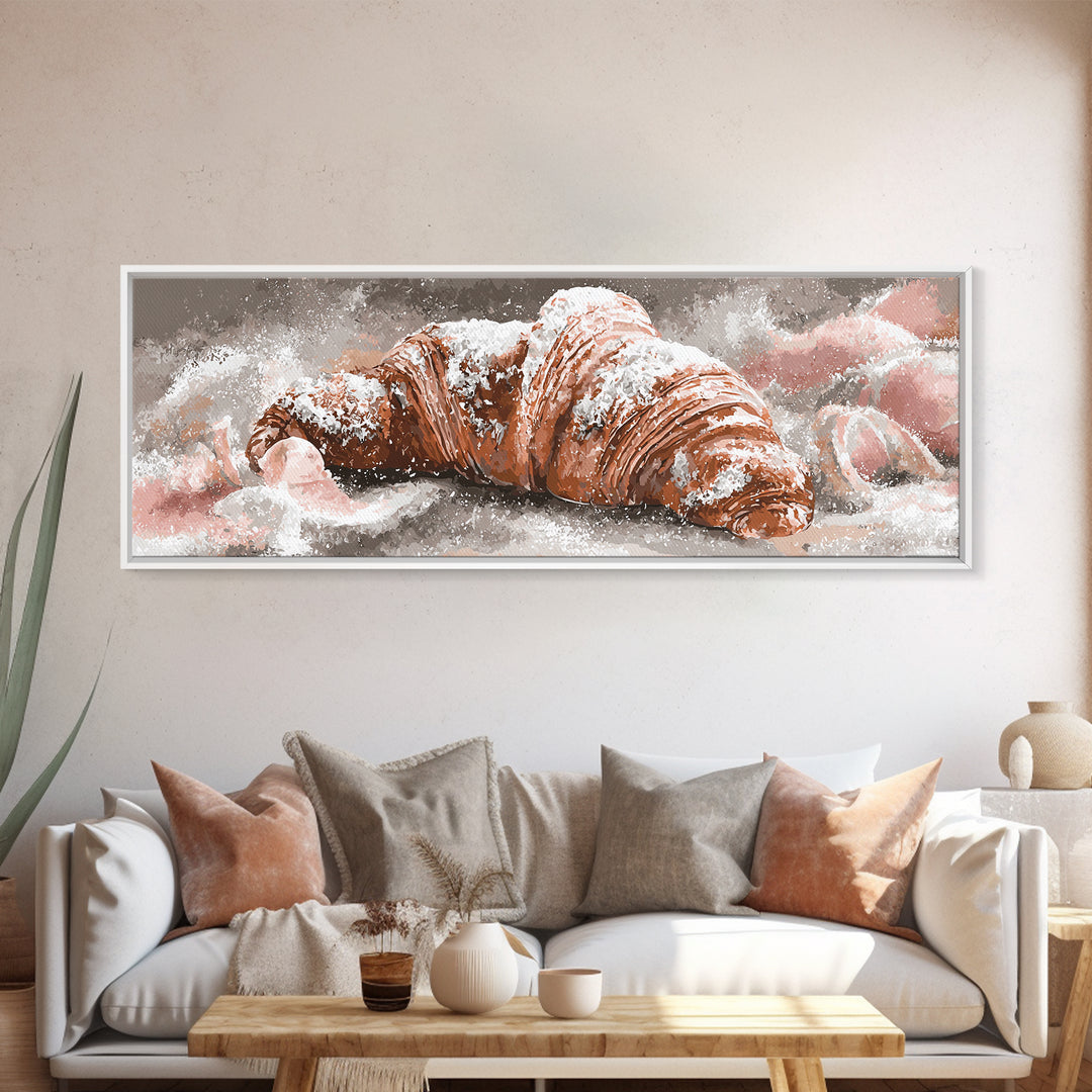 Almond Croissant Closeup Framed Canvas Print, Bakery Art, Kitchen Prints, Bakery Decor, Oil Painting, Patisserie, Fine Art, BAK-3x1-79
