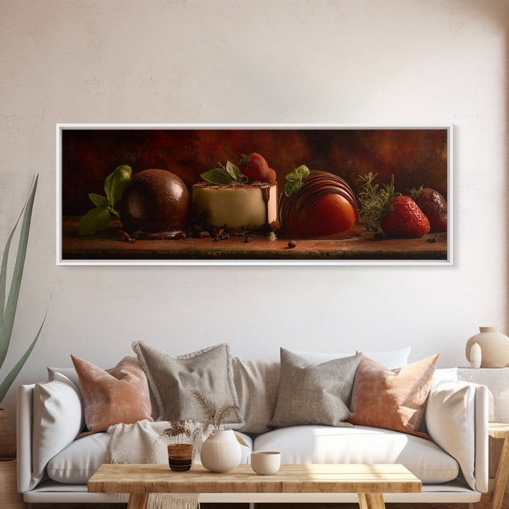 Chocolate Truffle Still Life Canvas Print, Bakery Art, Kitchen Art, Bakery Decor, Fine Art, Patisserie, Neutral Wall Art, BAK-3x1-83