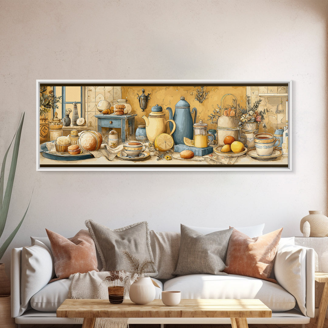Tea and Scone Arrangement Framed Canvas Print, Bakery Art, Printable Wall Art, Bakery Decor, Patisserie, Coffee Wall Art, BAK-3x1-84