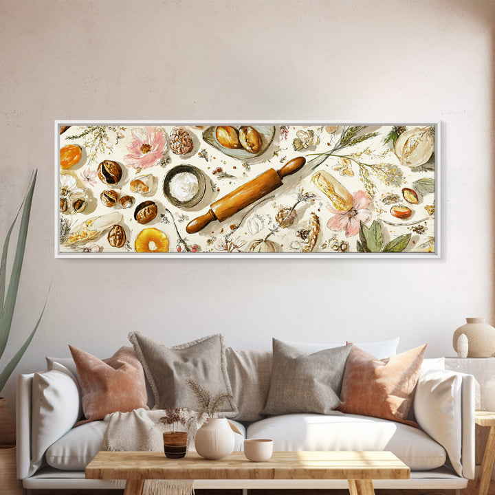 Patisserie Pattern of Rolling Pins and Pastries Canvas Print, Bakery Art, Bakery, Bakery Decor, Oil Painting, Patisserie, BAK-3x1-85