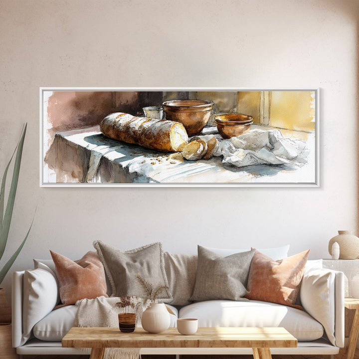 Rustic Loaf of Bread Canvas Print, Bakery Art, Kitchen Wall Art, Bakery Decor, Oil Painting, Patisserie, Digital Download Art, BAK-3x1-92