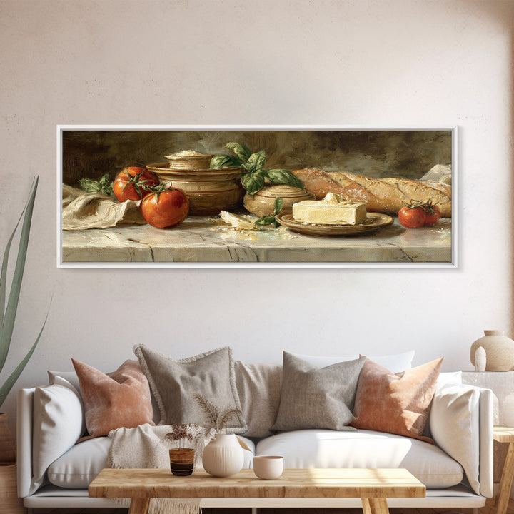 Baguette and Butter Still Life on Marble Canvas Print, Bakery Art, Textured Painting, Bakery Decor, Fine Art, Patisserie, BAK-3x1-96