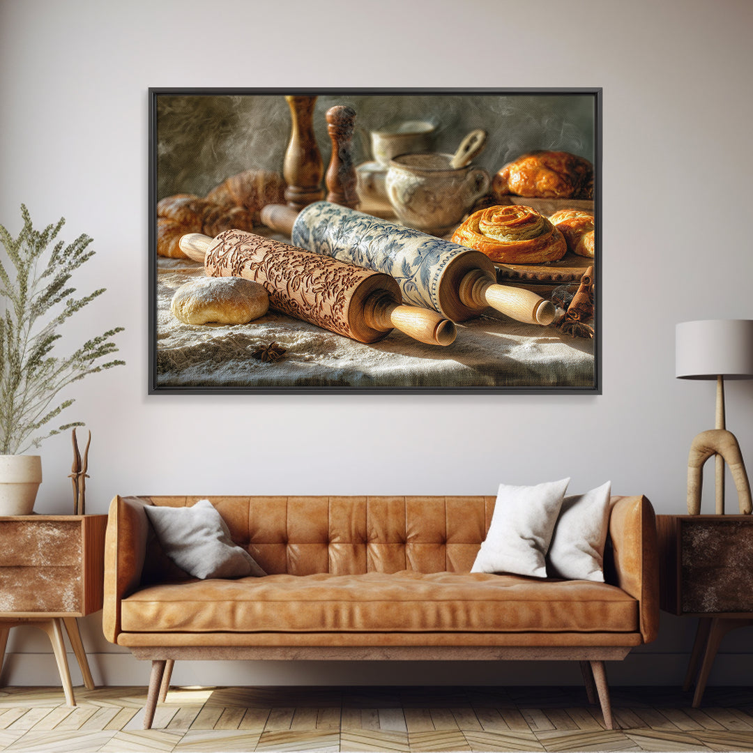 Patisserie Pattern of Rolling Pins and Pastries Canvas Print, Bakery Art, Kitchen Art Print, Bakery Decor, Fine Art, Patisserie, BAK-3x2-1