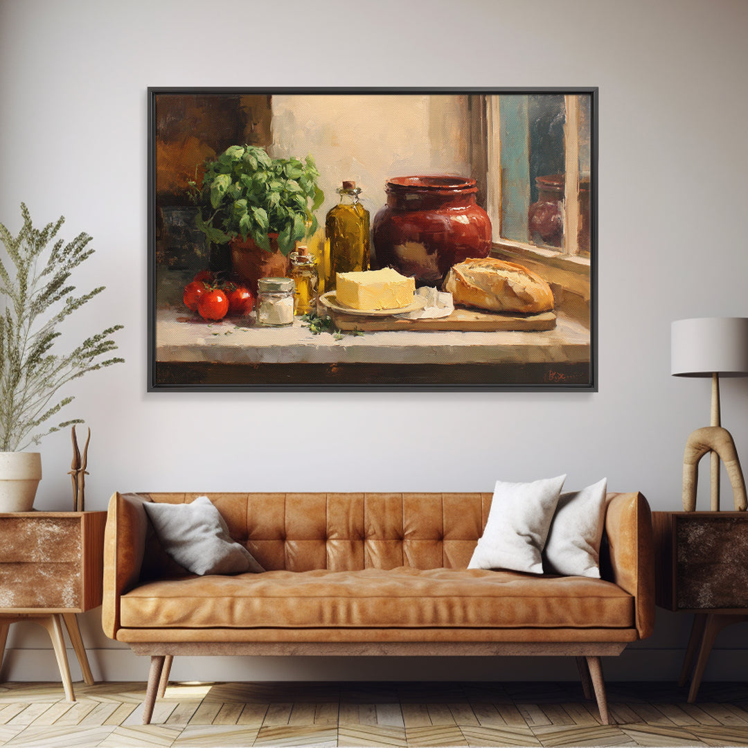 Baguette and Butter Still Life on Marble Canvas Print, Bakery Art, Neutral Wall Art, Bakery Decor, Fine Art, Patisserie, BAK-3x2-12