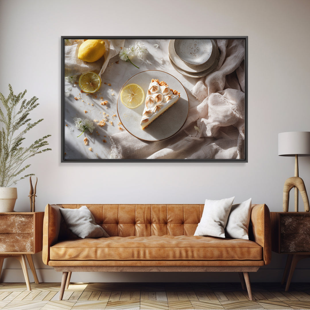 Lemon Meringue Pie Slice Framed Canvas Print, Bakery Art, Kitchen Wall Decor, Bakery Decor, Patisserie, Whimsical Wall Art, BAK-3x2-14