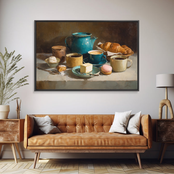 Painterly Eclair and Coffee Still Life Canvas Print, Bakery Art, Aesthetic Wall Art, Bakery Decor, Watercolor Art, Patisserie, BAK-3x2-16