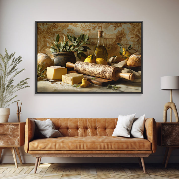 Patisserie Pattern of Rolling Pins and Pastries Framed Canvas Print, Bakery Art, French Wall Art, Bakery Decor, Abstract Art, BAK-3x2-25