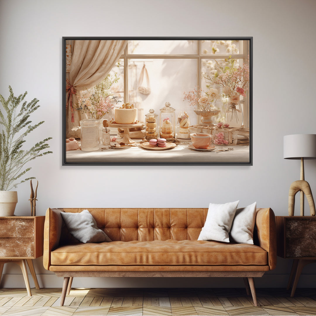 French Patisserie Window Display of Pastel Pastries Canvas Print, Bakery Art, Neutral Wall Art, Bakery Decor, Patisserie, BAK-3x2-30