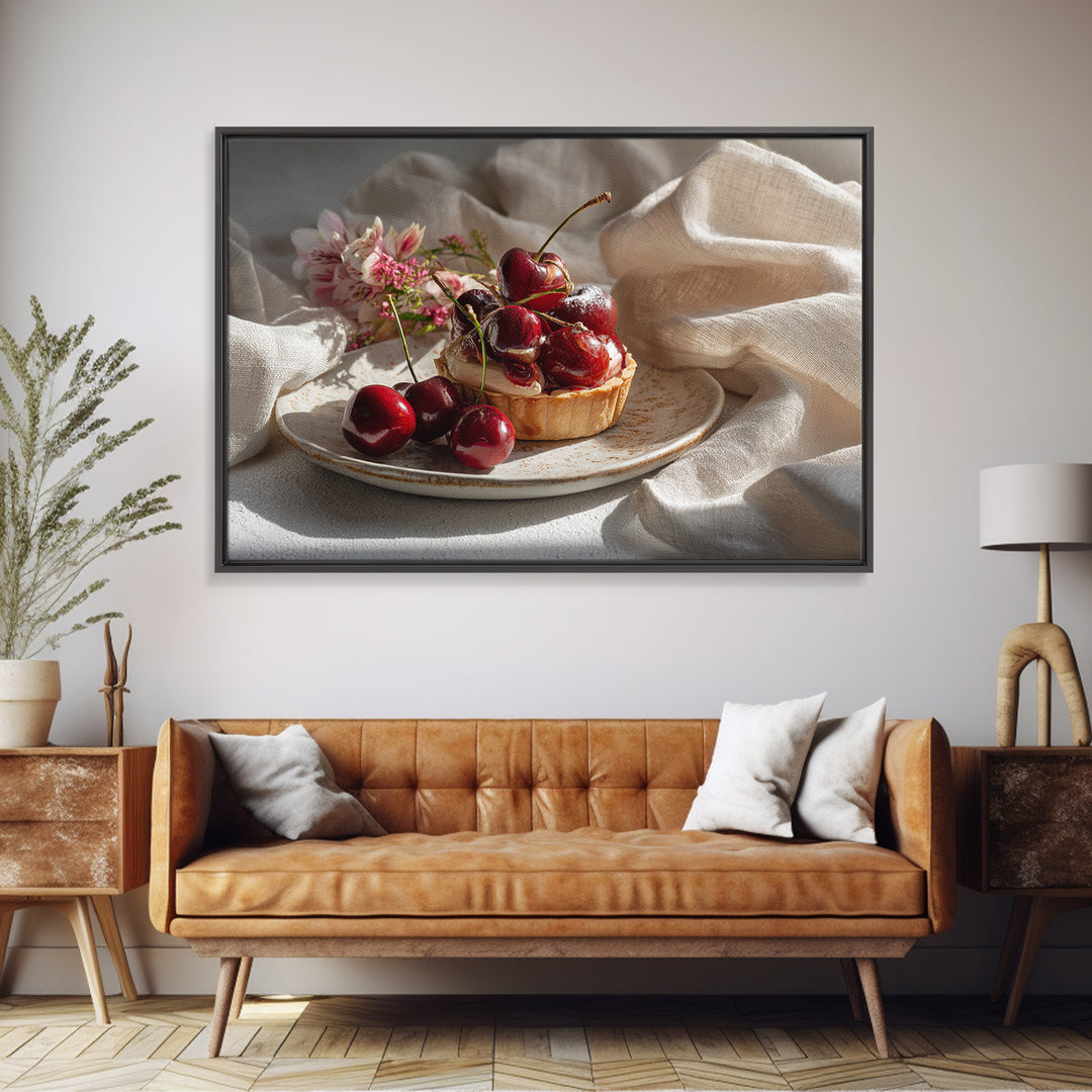 Cherry Tart Still Life Canvas Print, Bakery Art, Kids Art, Bakery Decor, Fine Art, Patisserie, Minimalist Decor, BAK-3x2-33