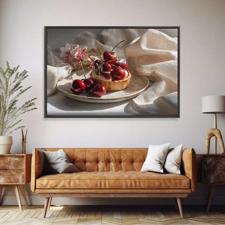 Cherry Tart Still Life Canvas Print, Bakery Art, Kids Art, Bakery Decor, Fine Art, Patisserie, Minimalist Decor, BAK-3x2-33