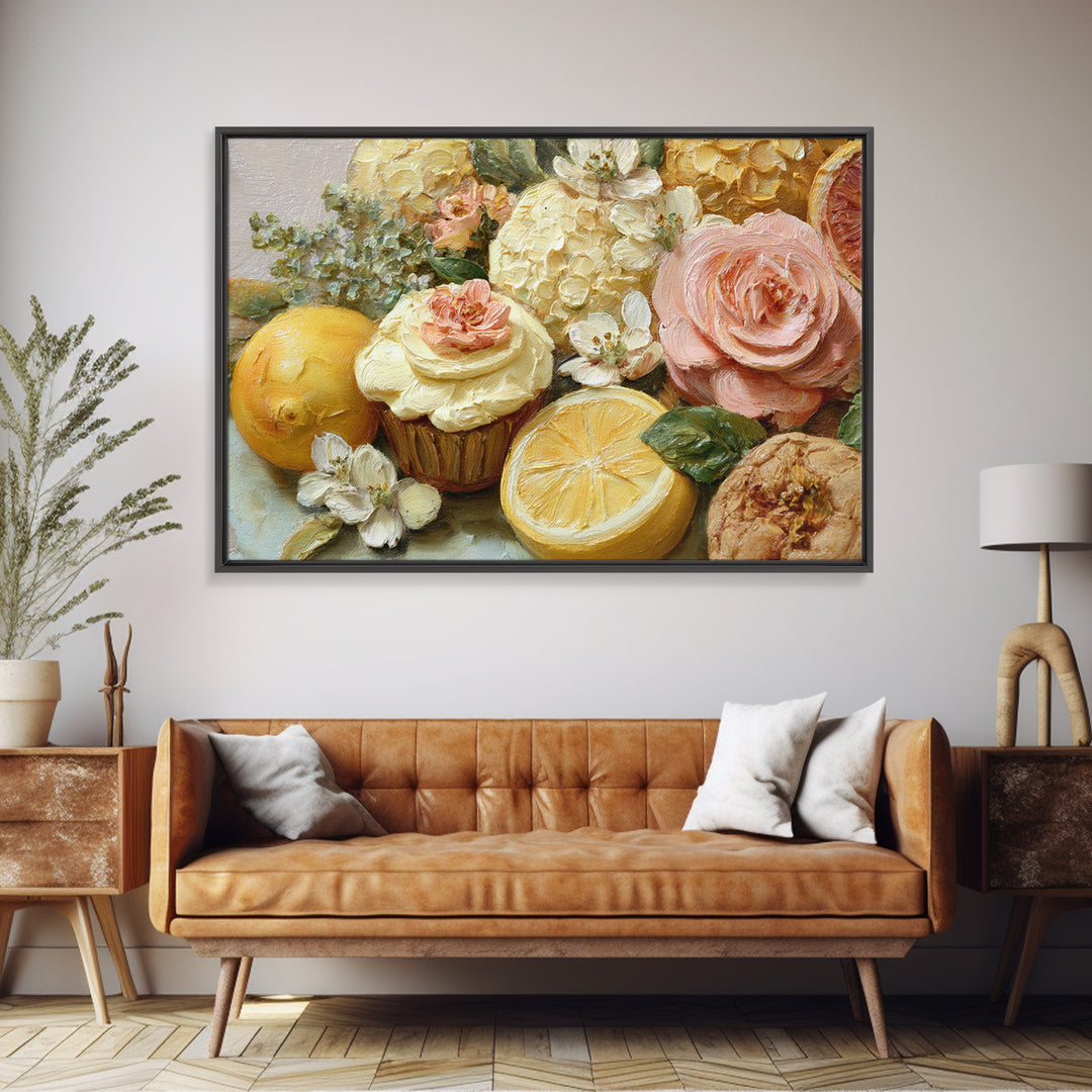 Cupcake Bouquet Painted Framed Canvas Print, Bakery Art, Room Decor, Bakery Decor, Fine Art, Patisserie, Digital Print, BAK-3x2-35