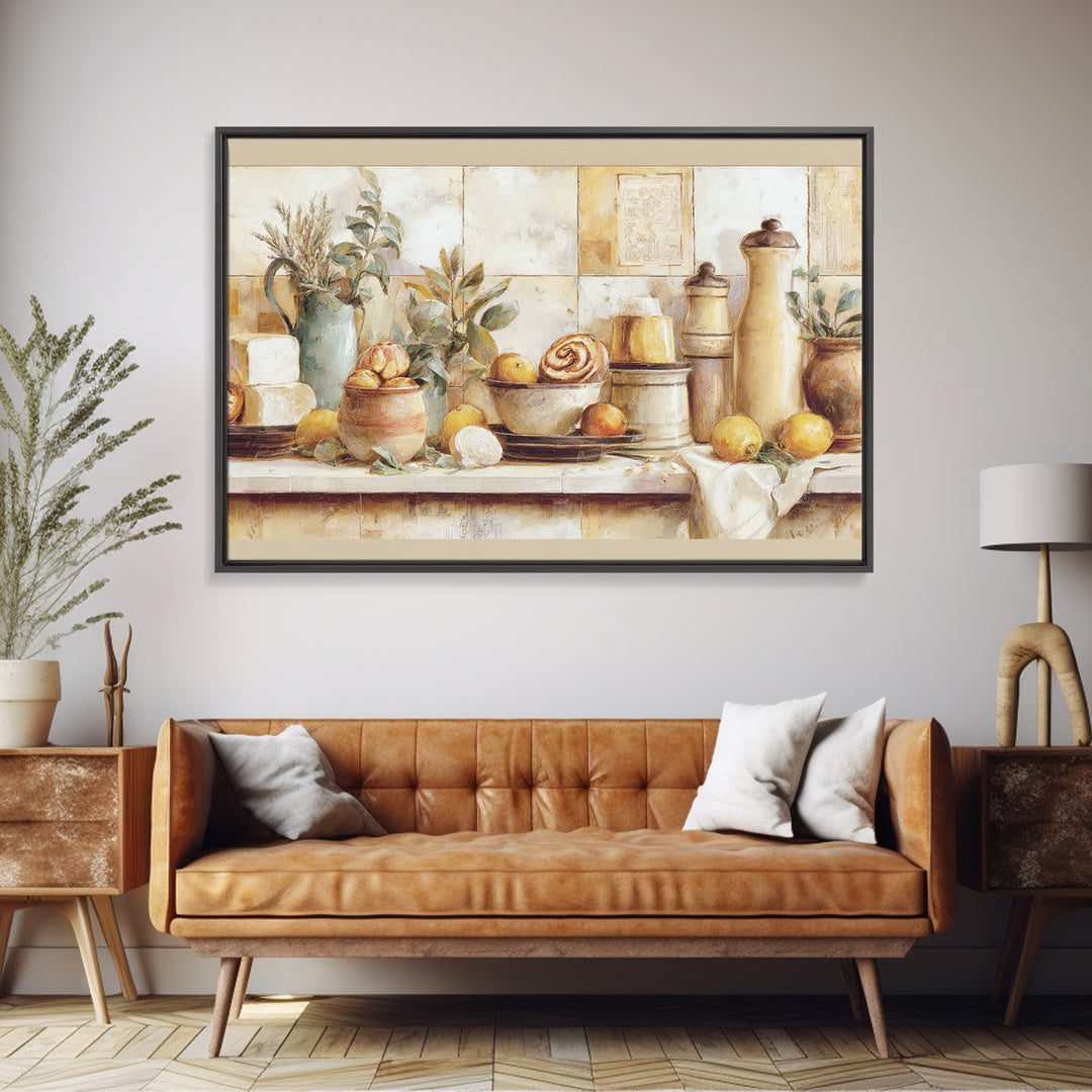 Cinnamon Rolls in a Warm Country Kitchen Framed Canvas Print, Bakery Art, Contemporary Art, Bakery Decor, Fine Art, Patisserie, BAK-3x2-39