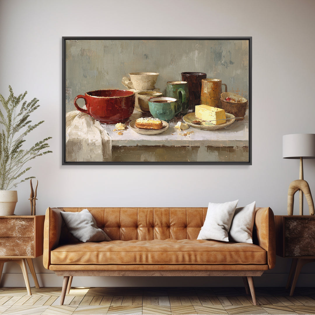 Painterly Eclair and Coffee Still Life Framed Canvas Print, Bakery Art, Bakery, Bakery Decor, Oil Painting, Patisserie, BAK-3x2-40