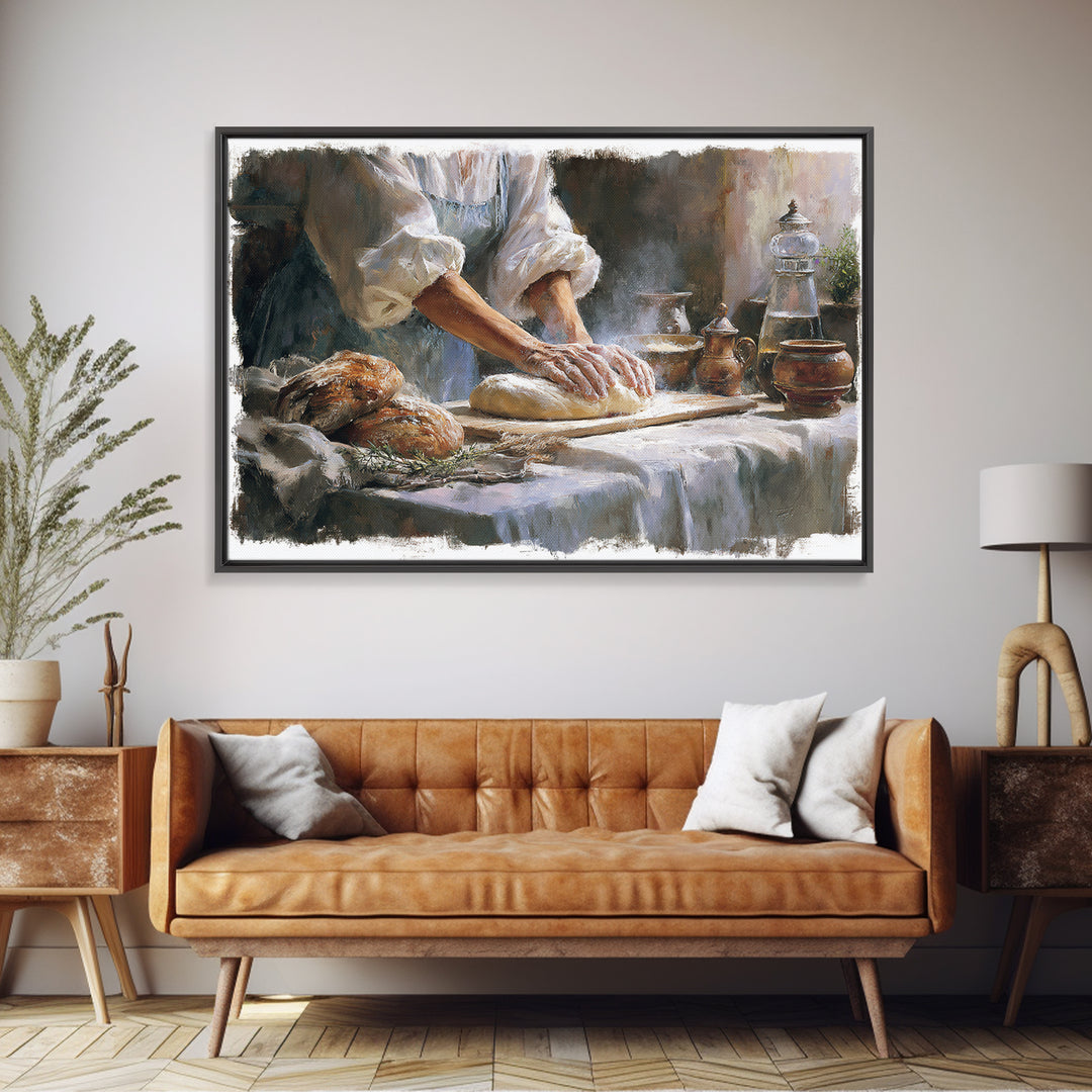 Baker Hands Shaping Dough Framed Canvas Print, Bakery Art, Gallery Decor, Bakery Decor, Fine Art, Patisserie, Wall Art, BAK-3x2-45