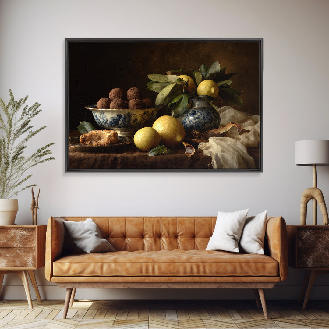 Chocolate Truffle Still Life Framed Canvas Print, Bakery Art, Kitchen Wall Art, Bakery Decor, Oil Painting, Patisserie, BAK-3x2-47