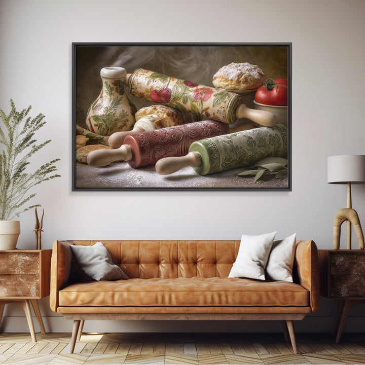 Patisserie Pattern of Rolling Pins and Pastries Canvas Print, Bakery Art, Neutral Decor, Bakery Decor, Fine Art, Patisserie, BAK-3x2-49