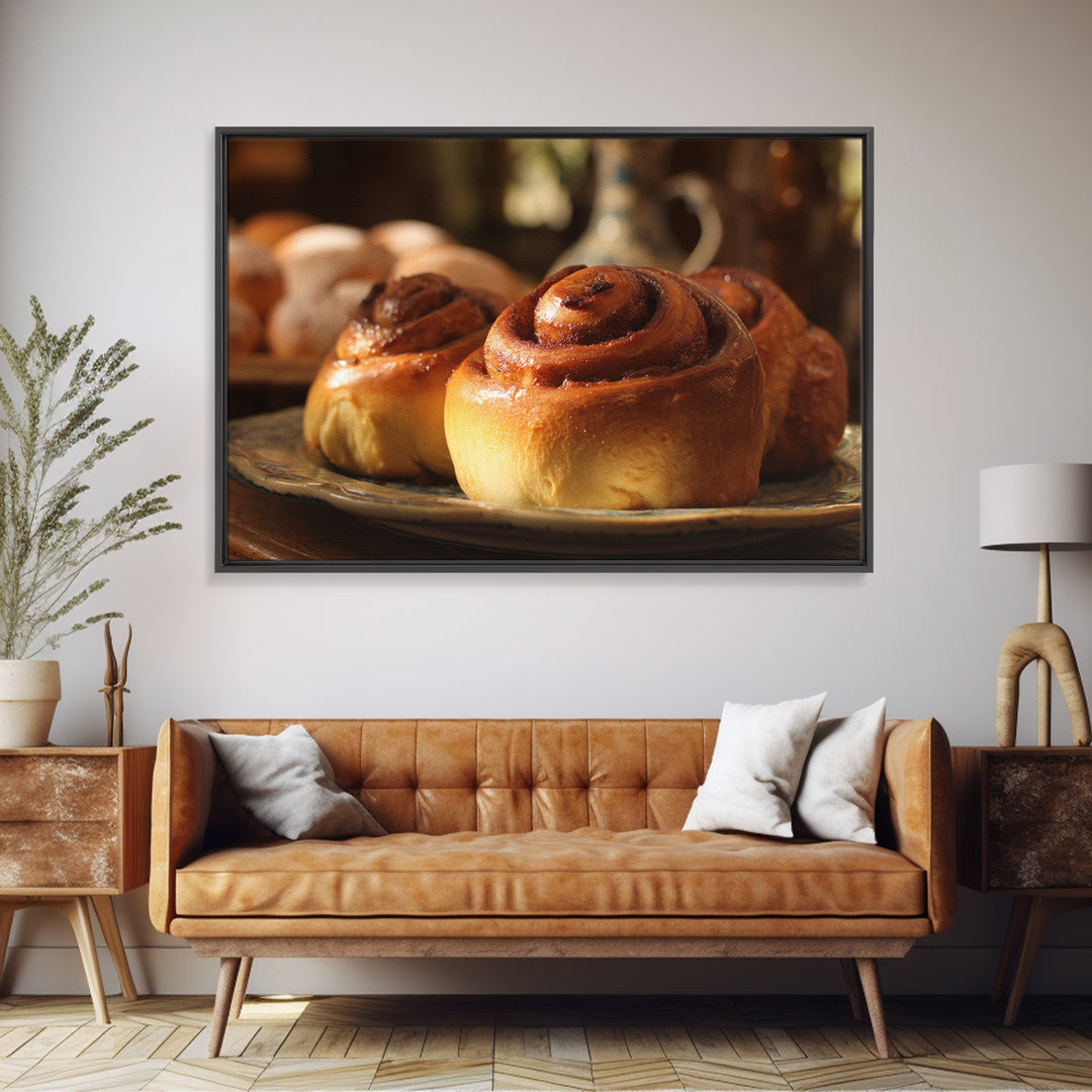 Cinnamon Rolls in a Warm Country Kitchen Framed Canvas Print, Bakery Art, Neutral Wall Art, Bakery Decor, Fine Art, Patisserie, BAK-3x2-63