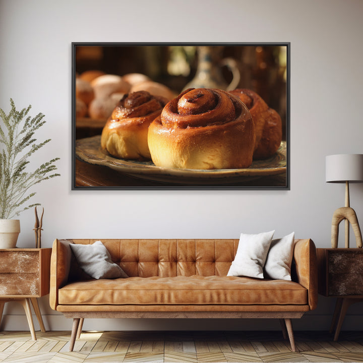 Cinnamon Rolls in a Warm Country Kitchen Framed Canvas Print, Bakery Art, Neutral Wall Art, Bakery Decor, Fine Art, Patisserie, BAK-3x2-63
