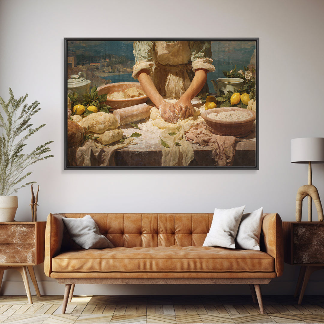 Baker Hands Shaping Dough Framed Canvas Print, Bakery Art, Gallery Decor, Bakery Decor, Fine Art, Patisserie, Wall Art, BAK-3x2-69