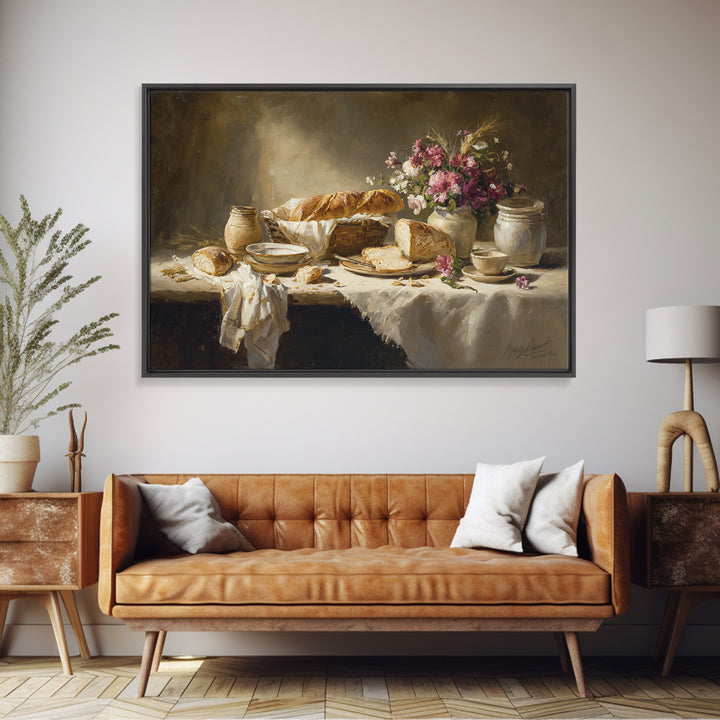 French Market Basket Filled Framed Canvas Print, Bakery Art, Kitchen Art Print, Bakery Decor, Patisserie, Modern Decor, BAK-3x2-70