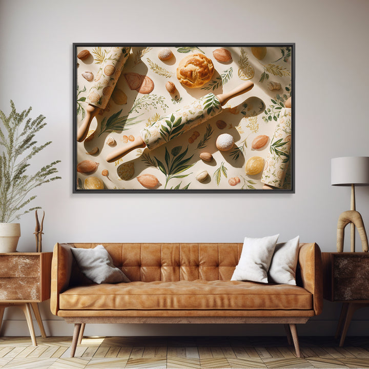 Patisserie Pattern of Rolling Pins and Pastries Canvas Print, Bakery Art, Neutral Decor, Bakery Decor, Fine Art, Patisserie, BAK-3x2-73
