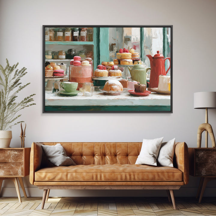 French Patisserie Window Display of Pastel Pastries Framed Canvas Print, Bakery Art, Kids Art, Bakery Decor, Patisserie, BAK-3x2-78