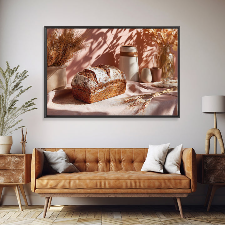 Rustic Loaf of Bread Framed Canvas Print, Bakery Art, Watercolor Print, Bakery Decor, Oil Painting, Patisserie, Fine Art Print, BAK-3x2-8